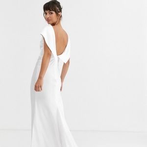 ASOS off shoulder maxi wedding dress w/ drape back